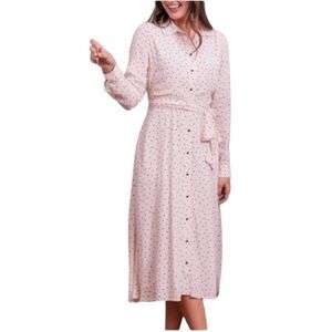 GLAM MEETS GAL POLKA DOT LONG SLEEVE MIDI SHIRTDRESS IN LIGHT PINK SIZE 2